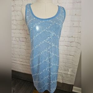 Grayse Beaded Chevron-Patterned Dress | Baby Blue | Small | NWT